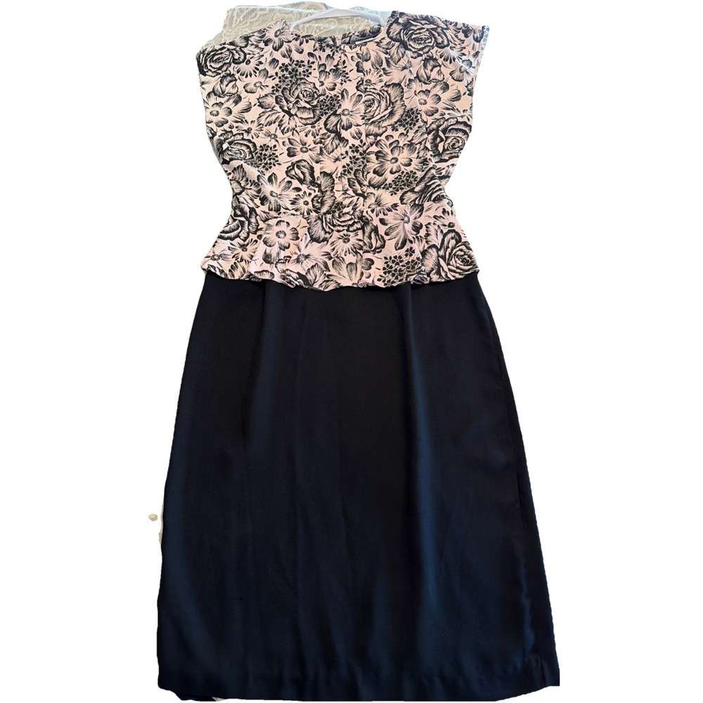 VTG 80s Pale Pink Roses, Black Pencil Skirt Dress 11 All That Jazz Whimsigoth